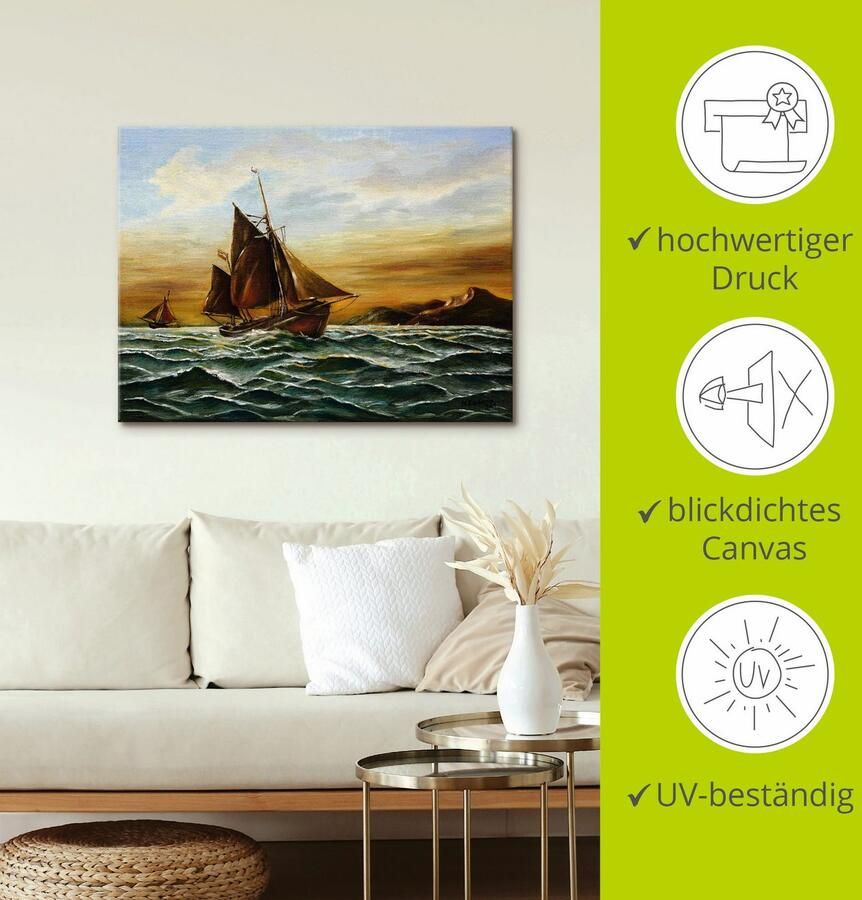 Artland Artprint Zeilschip op zee maritieme schilderkunst als artprint op linnen muursticker in verschillende maten - Foto 3