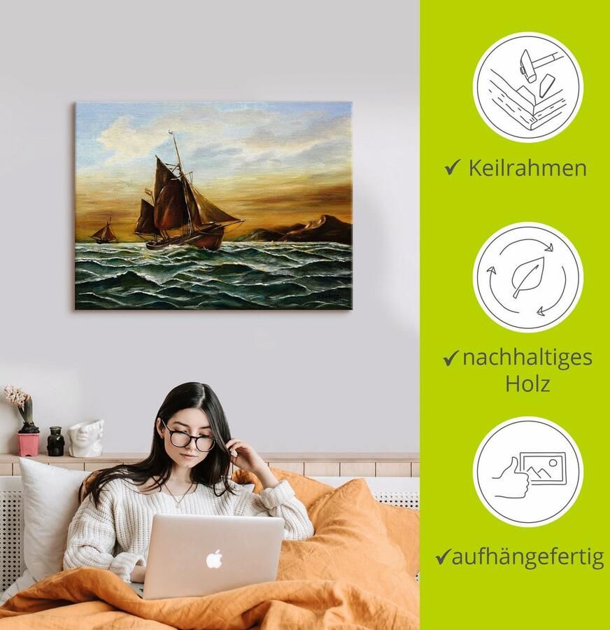 Artland Artprint Zeilschip op zee maritieme schilderkunst als artprint op linnen muursticker in verschillende maten - Foto 2