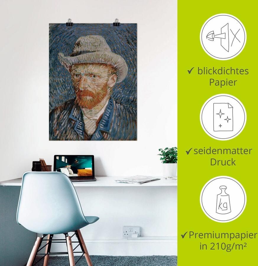 Artland Artprint Zelfportret met grijze vilthoed. 1887 als artprint op linnen poster in verschillende formaten maten - Foto 2
