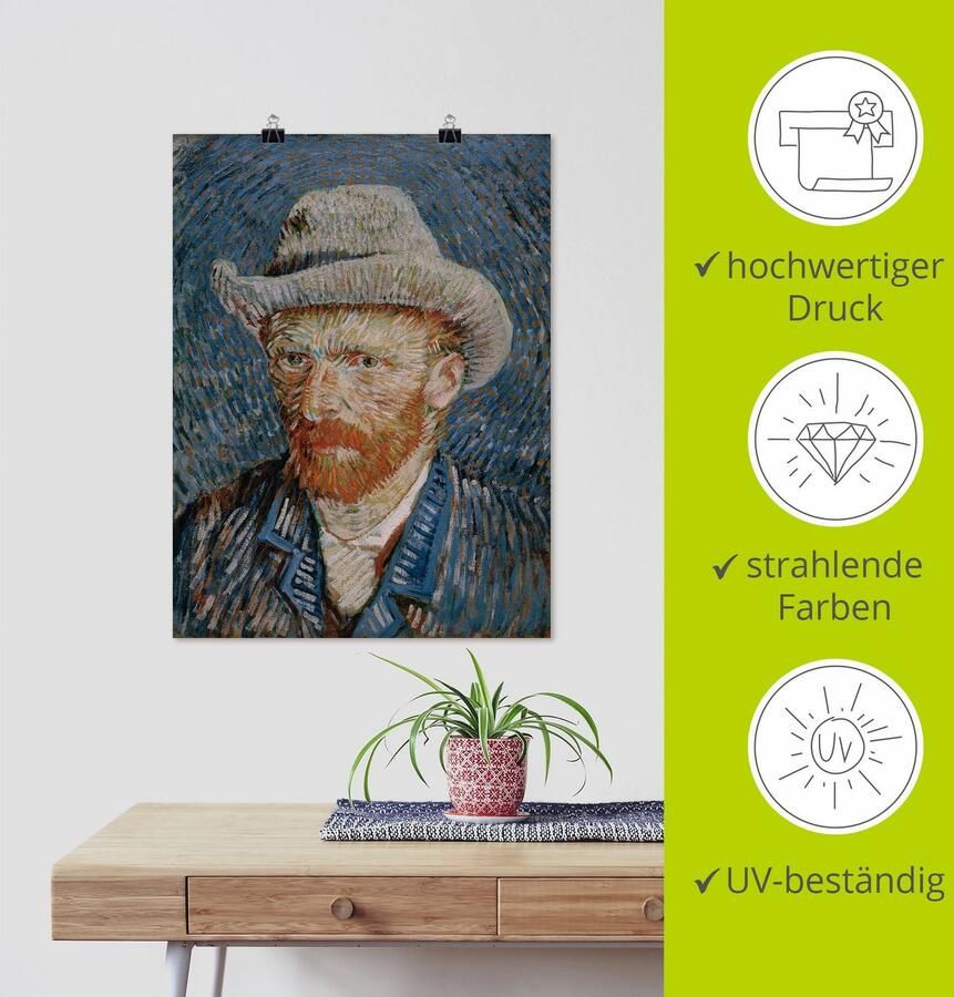 Artland Artprint Zelfportret met grijze vilthoed. 1887 als artprint op linnen poster in verschillende formaten maten - Foto 3