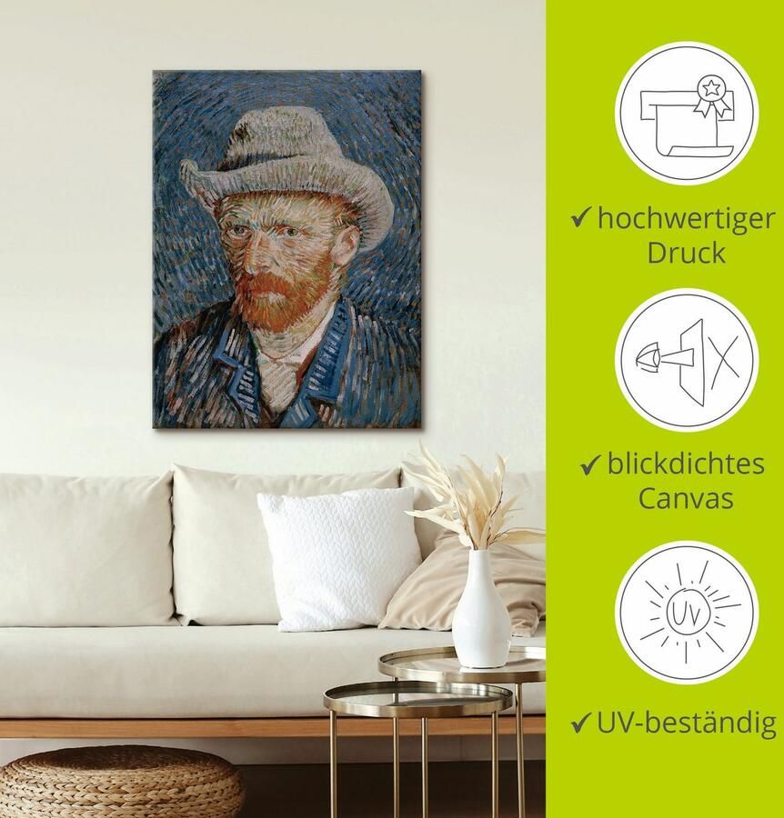 Artland Artprint Zelfportret met grijze vilthoed. 1887 als artprint op linnen poster in verschillende formaten maten - Foto 2
