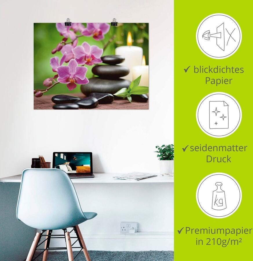 Artland Artprint Zen basaltstenen en bamboe op hout als artprint van aluminium artprint voor buiten artprint op linnen poster muursticker - Foto 3