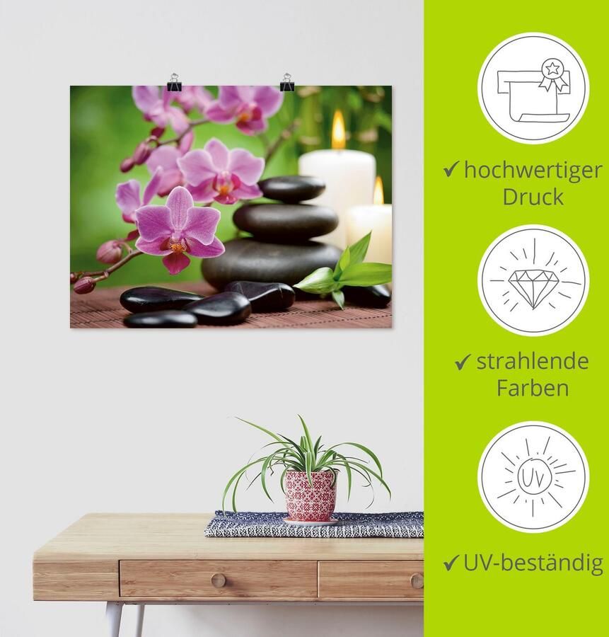 Artland Artprint Zen basaltstenen en bamboe op hout als artprint van aluminium artprint voor buiten artprint op linnen poster muursticker - Foto 4