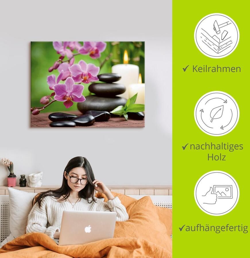 Artland Artprint Zen basaltstenen en bamboe op hout als artprint van aluminium artprint voor buiten artprint op linnen poster muursticker - Foto 3