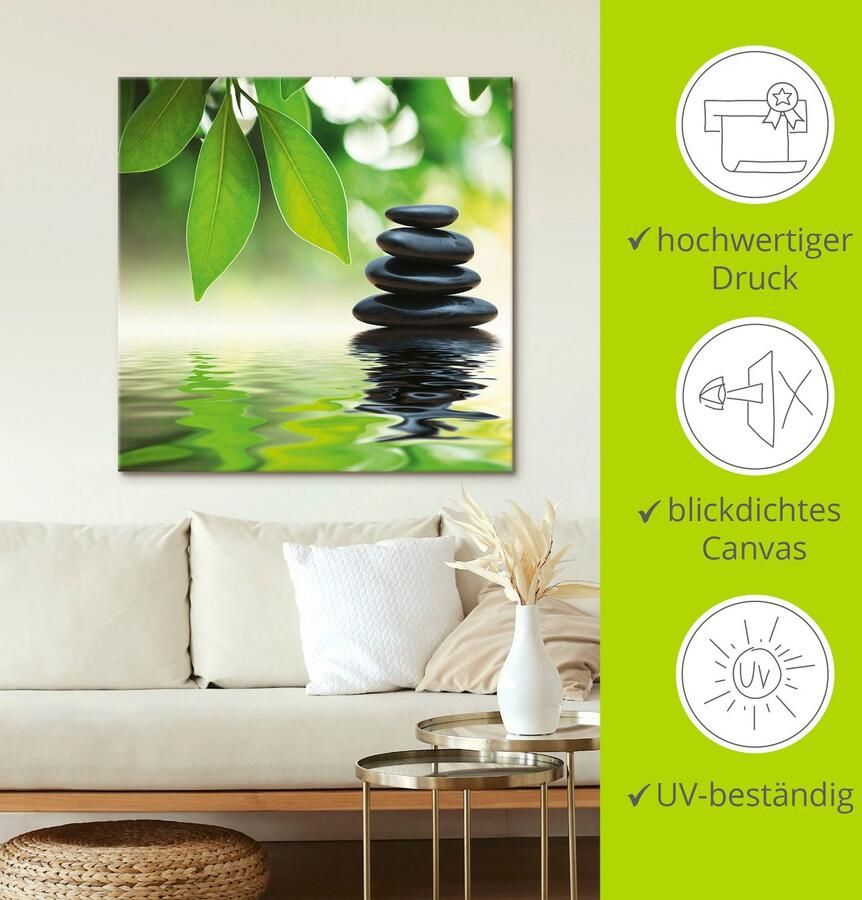 Artland Artprint Zen steenpiramide op wateroppervlak als artprint op linnen poster muursticker in verschillende maten - Foto 3