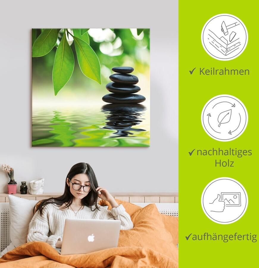 Artland Artprint Zen steenpiramide op wateroppervlak als artprint op linnen poster muursticker in verschillende maten - Foto 2