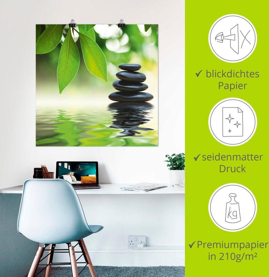 Artland Artprint Zen steenpiramide op wateroppervlak als artprint op linnen poster muursticker in verschillende maten - Foto 2