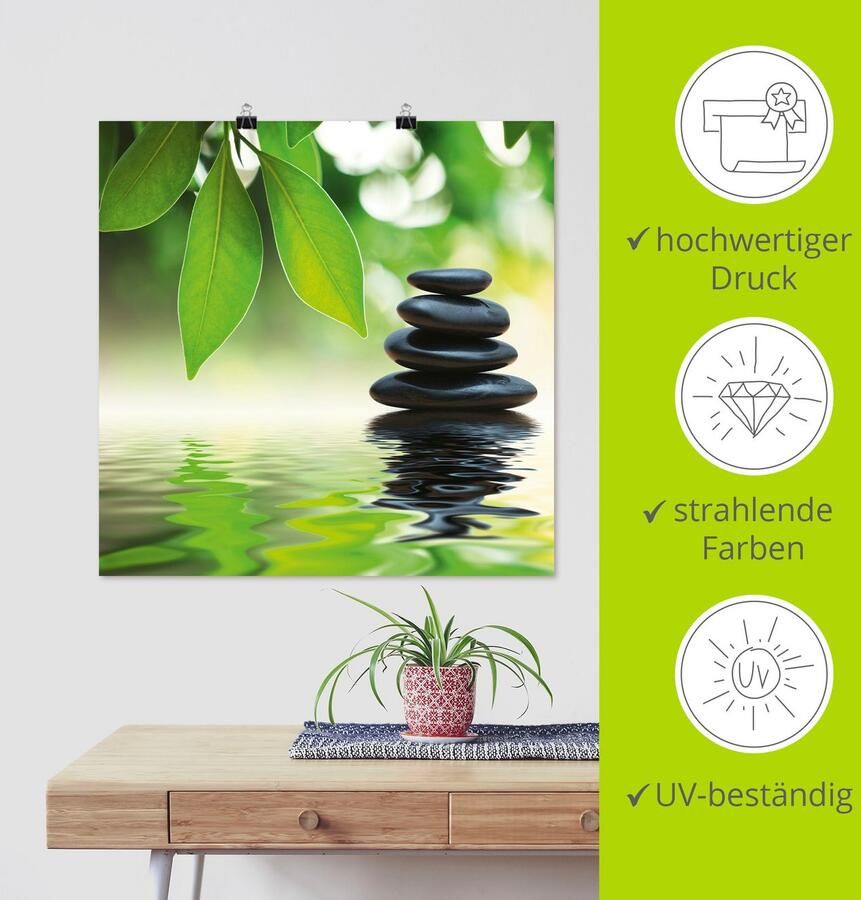 Artland Artprint Zen steenpiramide op wateroppervlak als artprint op linnen poster muursticker in verschillende maten - Foto 3