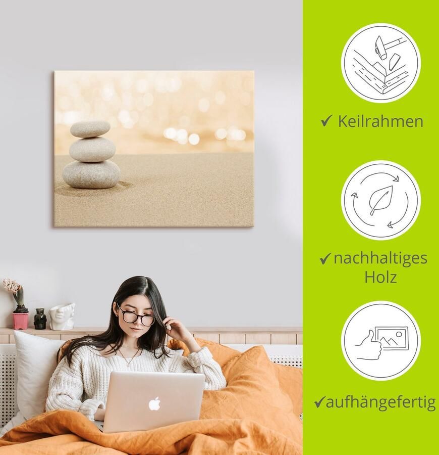 Artland Artprint Zen stenen in het zand als artprint op linnen poster in verschillende formaten maten - Foto 2