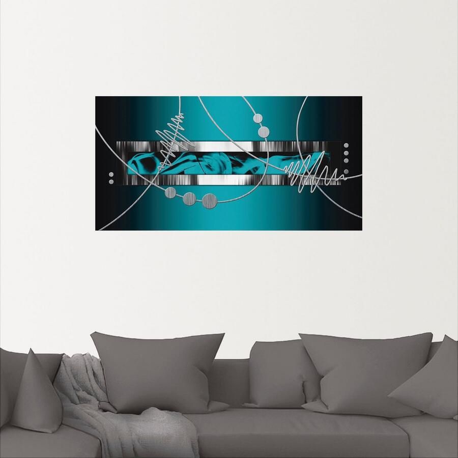 Artland Artprint Zilverkleur abstract op petrol als artprint van aluminium artprint voor buiten artprint op linnen poster muursticker - Foto 2