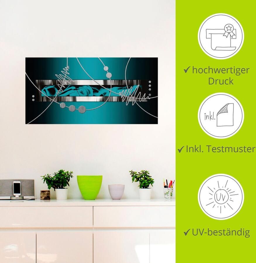 Artland Artprint Zilverkleur abstract op petrol als artprint van aluminium artprint voor buiten artprint op linnen poster muursticker - Foto 3