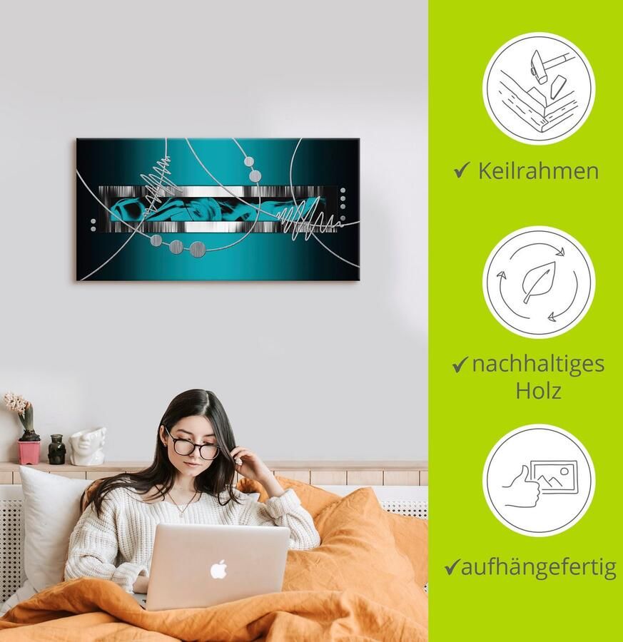 Artland Artprint Zilverkleur abstract op petrol als artprint van aluminium artprint voor buiten artprint op linnen poster muursticker