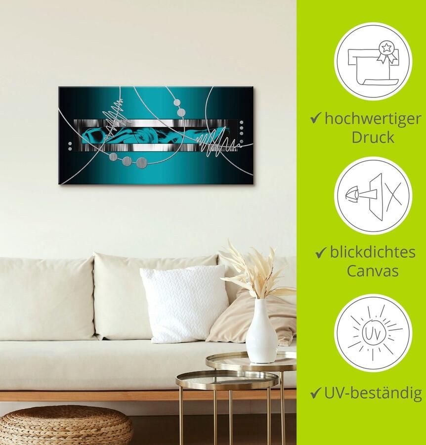 Artland Artprint Zilverkleur abstract op petrol als artprint van aluminium artprint voor buiten artprint op linnen poster muursticker - Foto 2