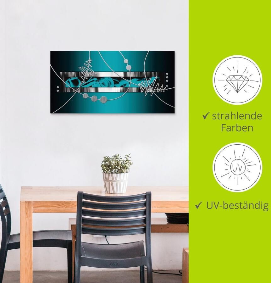 Artland Artprint Zilverkleur abstract op petrol als artprint van aluminium artprint voor buiten artprint op linnen poster muursticker - Foto 2