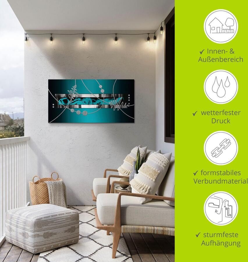 Artland Artprint Zilverkleur abstract op petrol als artprint van aluminium artprint voor buiten artprint op linnen poster muursticker - Foto 3