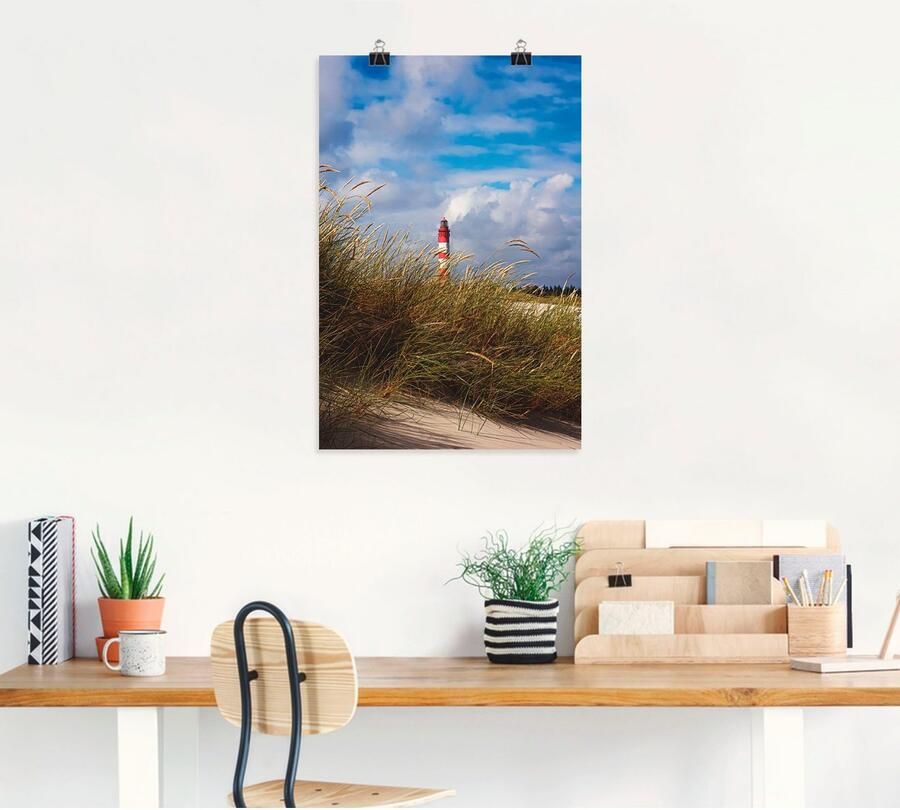 Artland Artprint Zomerimpressie vuurtoren Amrum als artprint op linnen poster in verschillende formaten maten - Foto 4