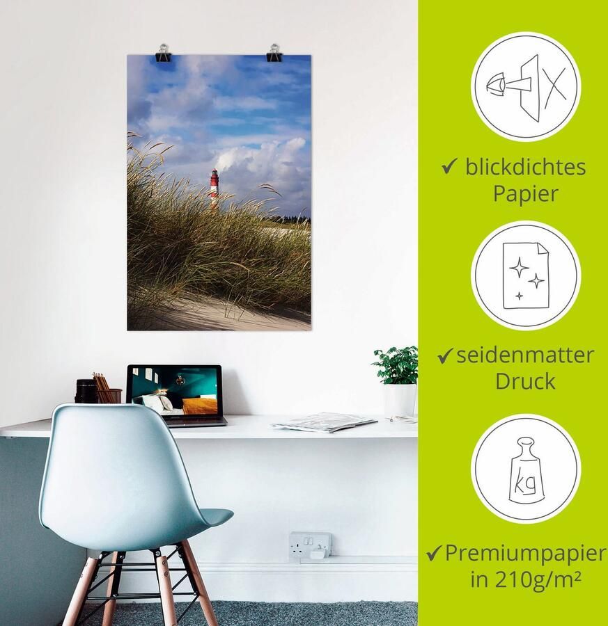 Artland Artprint Zomerimpressie vuurtoren Amrum als artprint op linnen poster in verschillende formaten maten - Foto 2