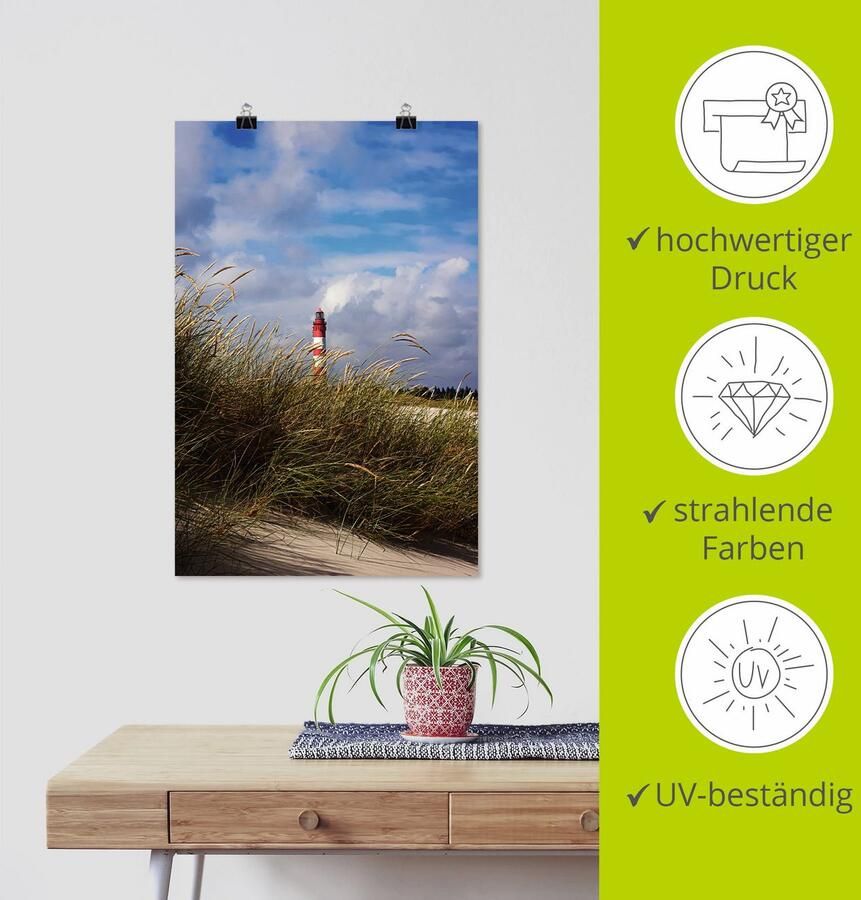 Artland Artprint Zomerimpressie vuurtoren Amrum als artprint op linnen poster in verschillende formaten maten - Foto 3