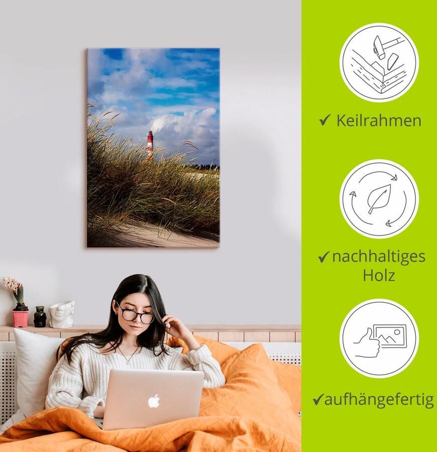 Artland Artprint Zomerimpressie vuurtoren Amrum als artprint op linnen poster in verschillende formaten maten