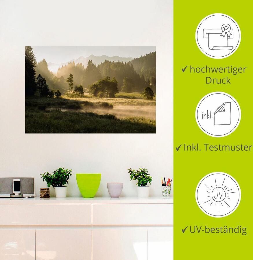 Artland Artprint Zomermorgen in de Alpen als artprint op linnen muursticker in verschillende maten - Foto 2