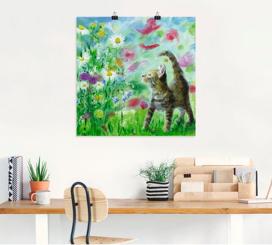 Artland Artprint Zomerweide met katje als artprint op linnen poster muursticker in verschillende maten - Foto 4