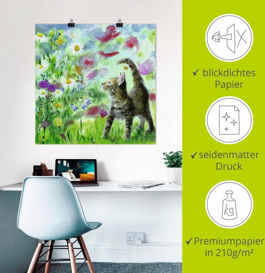 Artland Artprint Zomerweide met katje als artprint op linnen poster muursticker in verschillende maten - Foto 2