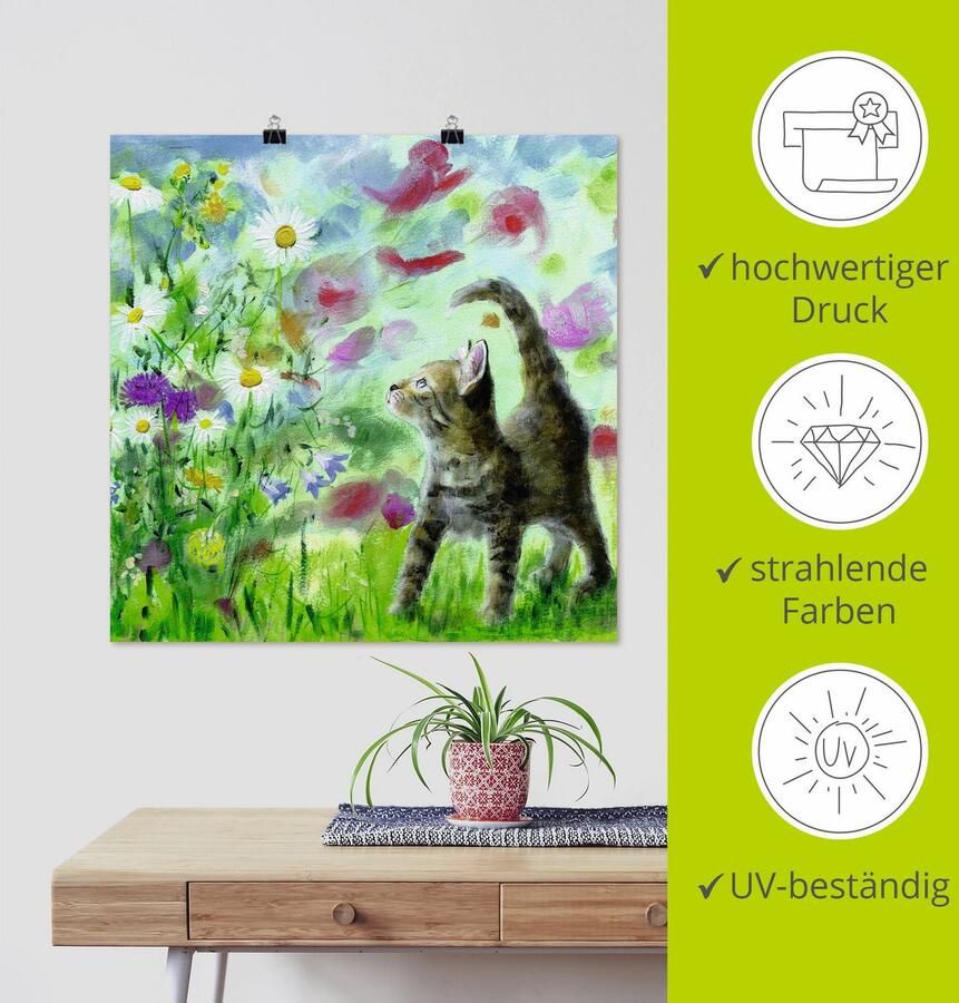 Artland Artprint Zomerweide met katje als artprint op linnen poster muursticker in verschillende maten - Foto 3