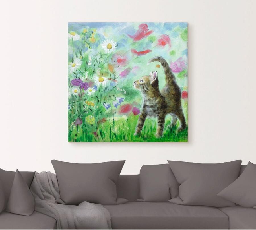Artland Artprint Zomerweide met katje als artprint op linnen poster muursticker in verschillende maten - Foto 5