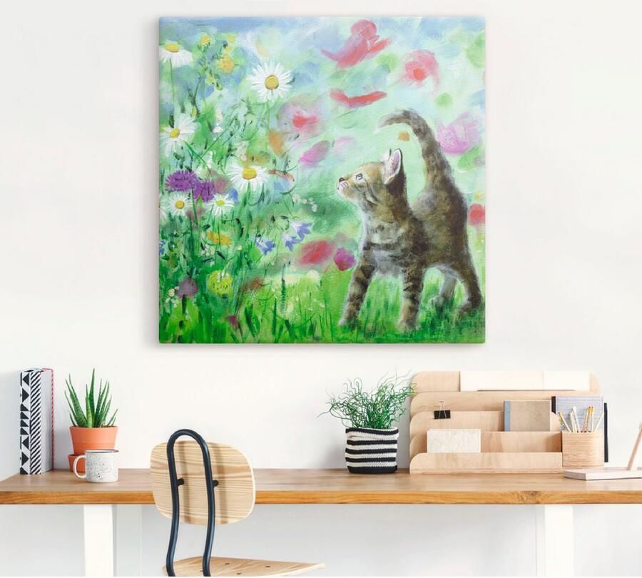 Artland Artprint Zomerweide met katje als artprint op linnen poster muursticker in verschillende maten - Foto 4