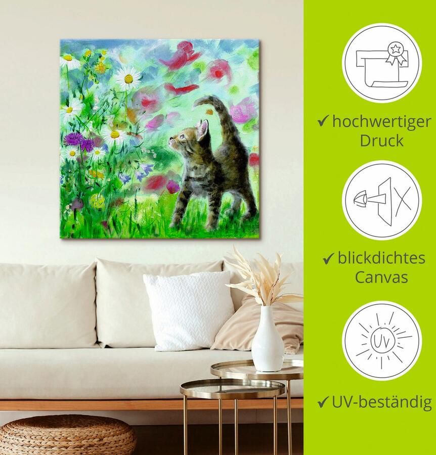 Artland Artprint Zomerweide met katje als artprint op linnen poster muursticker in verschillende maten - Foto 3