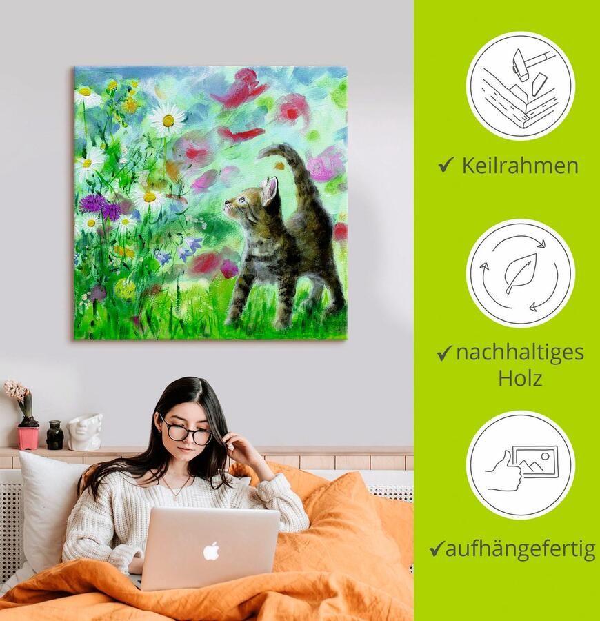 Artland Artprint Zomerweide met katje als artprint op linnen poster muursticker in verschillende maten - Foto 2