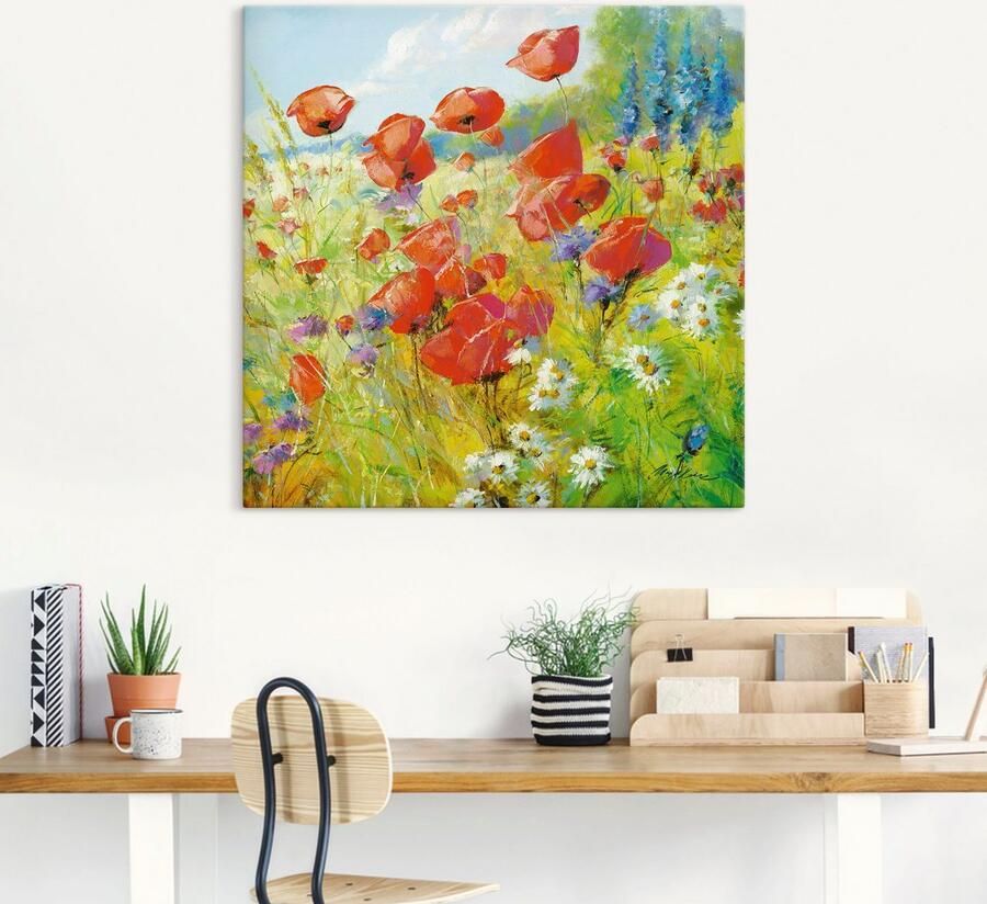 Artland Artprint op linnen Zomerweide met klaprozen