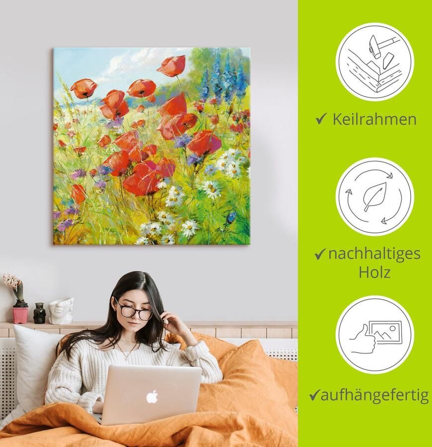 Artland Artprint op linnen Zomerweide met klaprozen - Foto 4