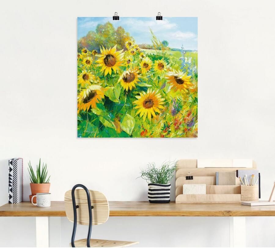 Artland Artprint Zomerweide met zonnebloemen als artprint van aluminium artprint voor buiten artprint op linnen poster muursticker - Foto 4