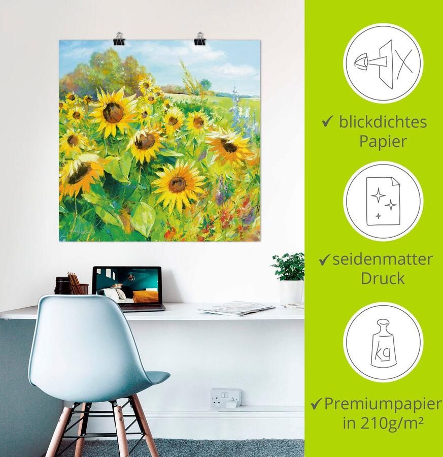 Artland Artprint Zomerweide met zonnebloemen als artprint van aluminium artprint voor buiten artprint op linnen poster muursticker - Foto 2