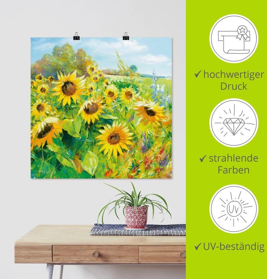 Artland Artprint Zomerweide met zonnebloemen als artprint van aluminium artprint voor buiten artprint op linnen poster muursticker - Foto 3
