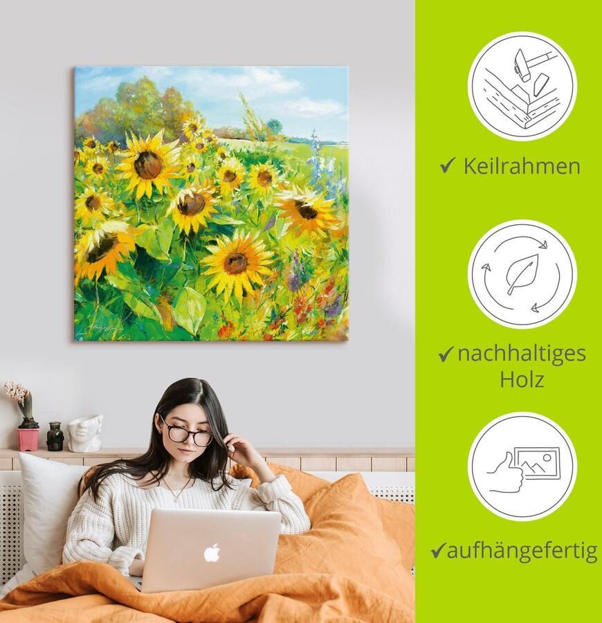 Artland Artprint Zomerweide met zonnebloemen als artprint van aluminium artprint voor buiten artprint op linnen poster muursticker - Foto 3