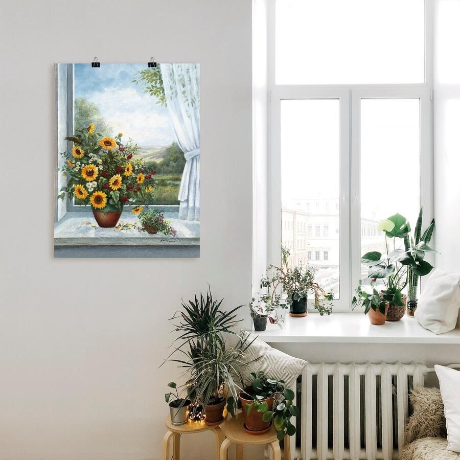 Artland Artprint Zonnebloemen bij het raam als artprint op linnen poster muursticker in verschillende maten - Foto 3
