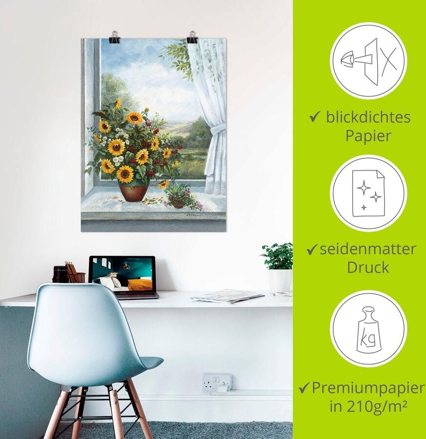 Artland Artprint Zonnebloemen bij het raam als artprint op linnen poster muursticker in verschillende maten - Foto 4