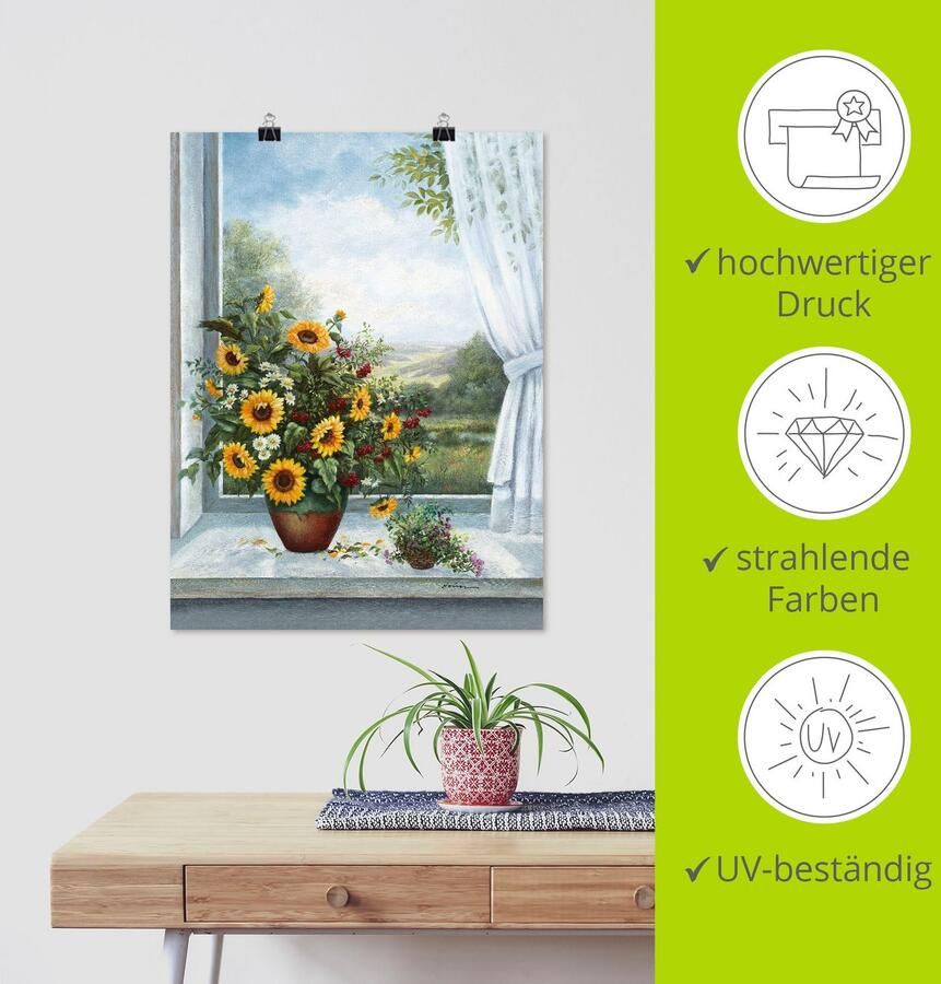 Artland Artprint Zonnebloemen bij het raam als artprint op linnen poster muursticker in verschillende maten - Foto 5