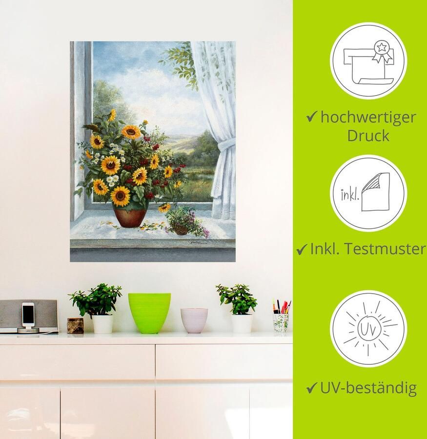 Artland Artprint Zonnebloemen bij het raam als artprint op linnen poster muursticker in verschillende maten - Foto 3
