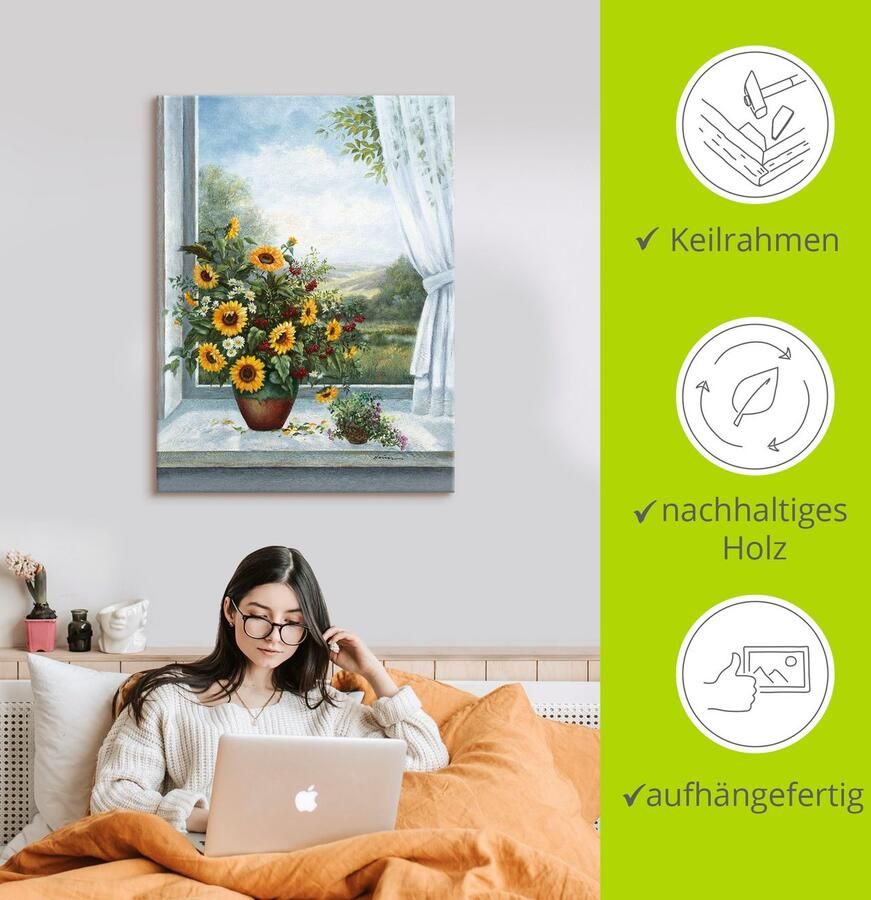 Artland Artprint Zonnebloemen bij het raam als artprint op linnen poster muursticker in verschillende maten - Foto 3