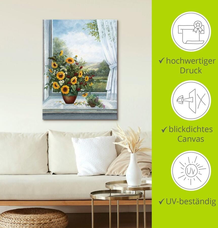 Artland Artprint Zonnebloemen bij het raam als artprint op linnen poster muursticker in verschillende maten - Foto 4