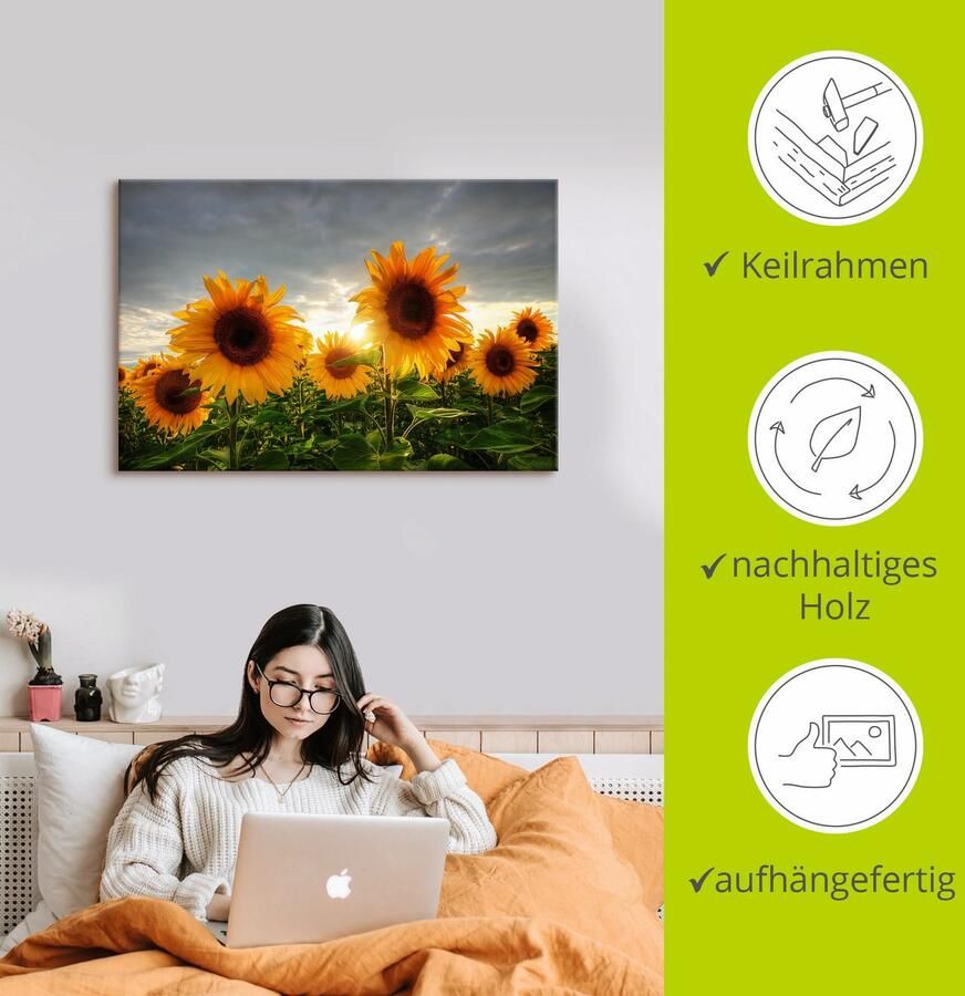 Artland Artprint Zonnebloemen II als artprint op linnen poster in verschillende formaten maten - Foto 2