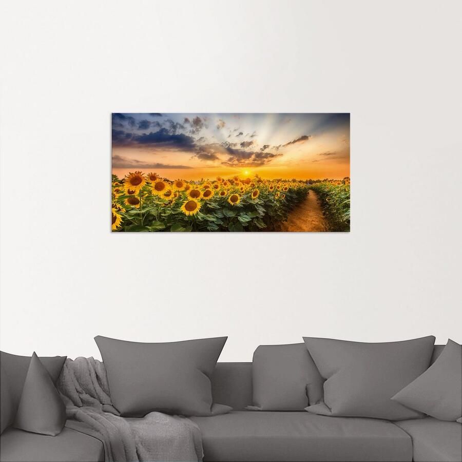 Artland Artprint Zonnebloemenveld bij zonsondergang als artprint van aluminium artprint voor buiten artprint op linnen poster in verschillende maten. maten - Foto 3