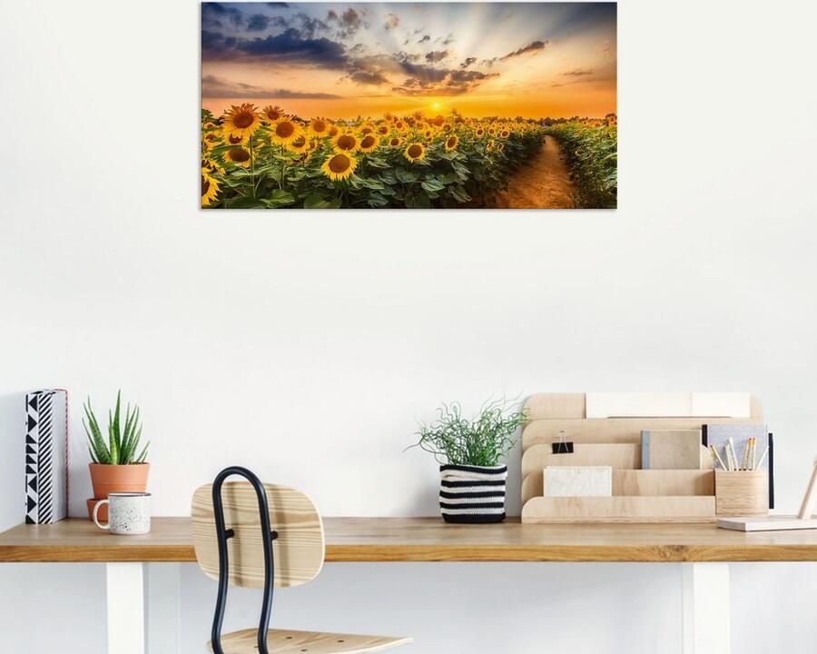 Artland Artprint Zonnebloemenveld bij zonsondergang als artprint van aluminium artprint voor buiten artprint op linnen poster in verschillende maten. maten - Foto 6