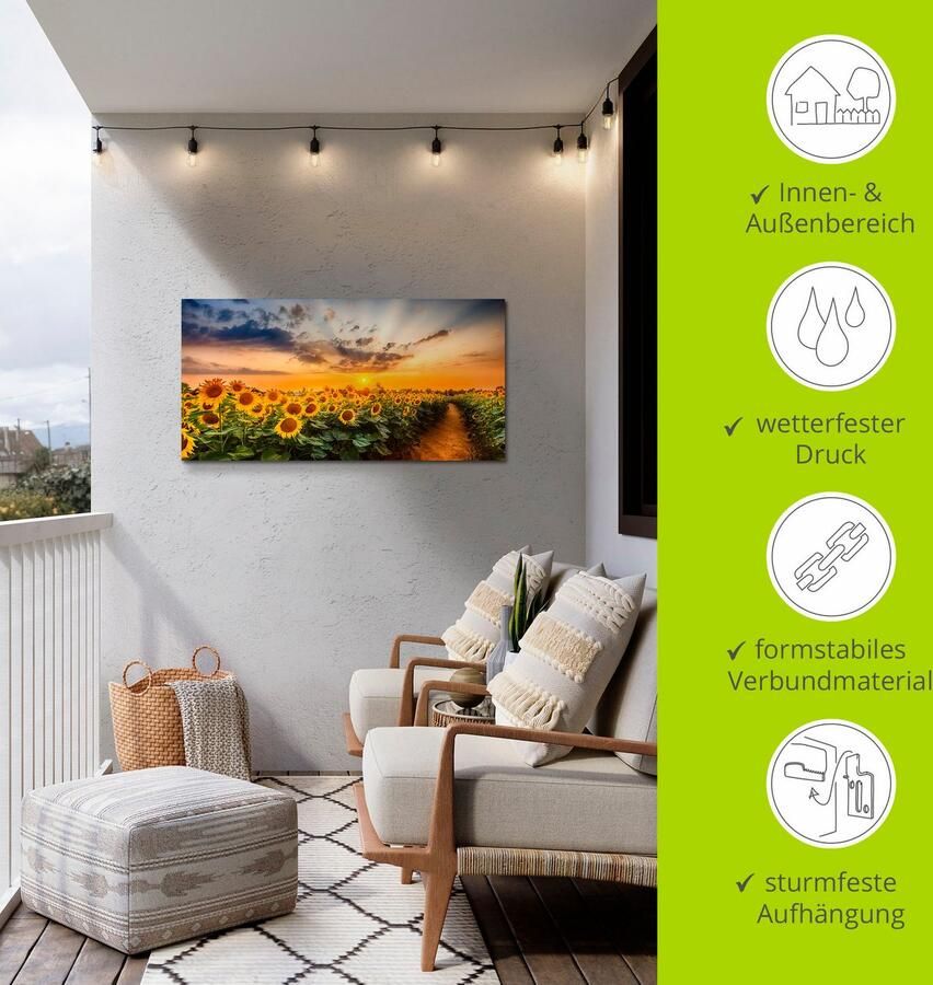 Artland Artprint Zonnebloemenveld bij zonsondergang als artprint van aluminium artprint voor buiten artprint op linnen poster in verschillende maten. maten - Foto 6
