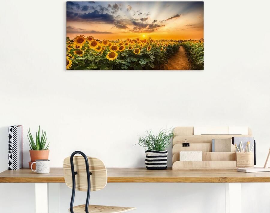 Artland Artprint Zonnebloemenveld bij zonsondergang als artprint van aluminium artprint voor buiten artprint op linnen poster in verschillende maten. maten - Foto 4