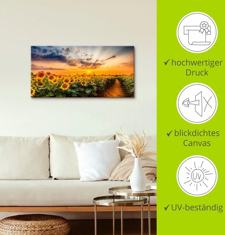 Artland Artprint Zonnebloemenveld bij zonsondergang als artprint van aluminium artprint voor buiten artprint op linnen poster in verschillende maten. maten - Foto 3
