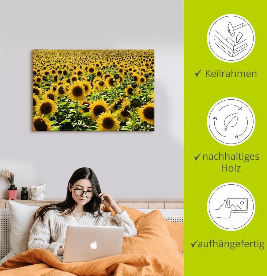 Artland Artprint Zonnebloemveld als artprint van aluminium artprint voor buiten artprint op linnen poster in verschillende maten. maten